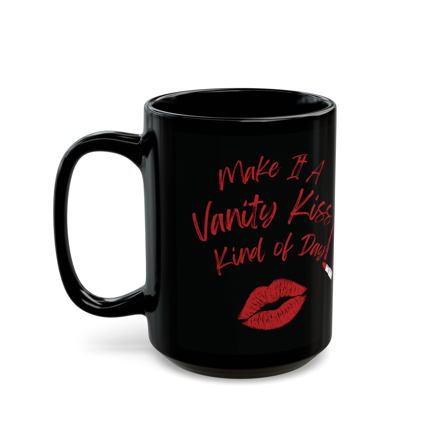 Vanity Kiss Black Ceramic Mug, Self-Love Gift, Fun Coffee Cup, Cute Kisses Design, Confidence Mug