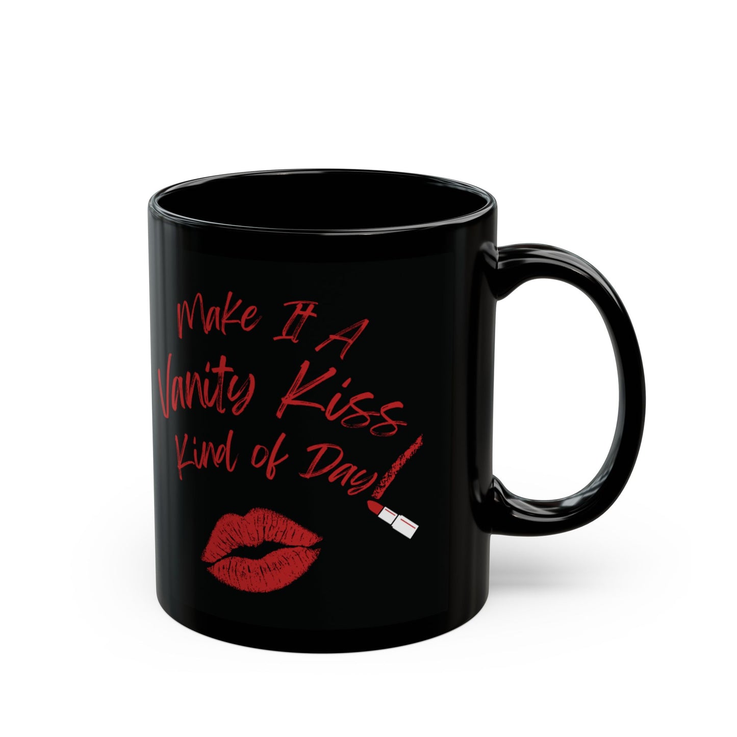 Vanity Kiss Black Ceramic Mug, Self-Love Gift, Fun Coffee Cup, Cute Kisses Design, Confidence Mug