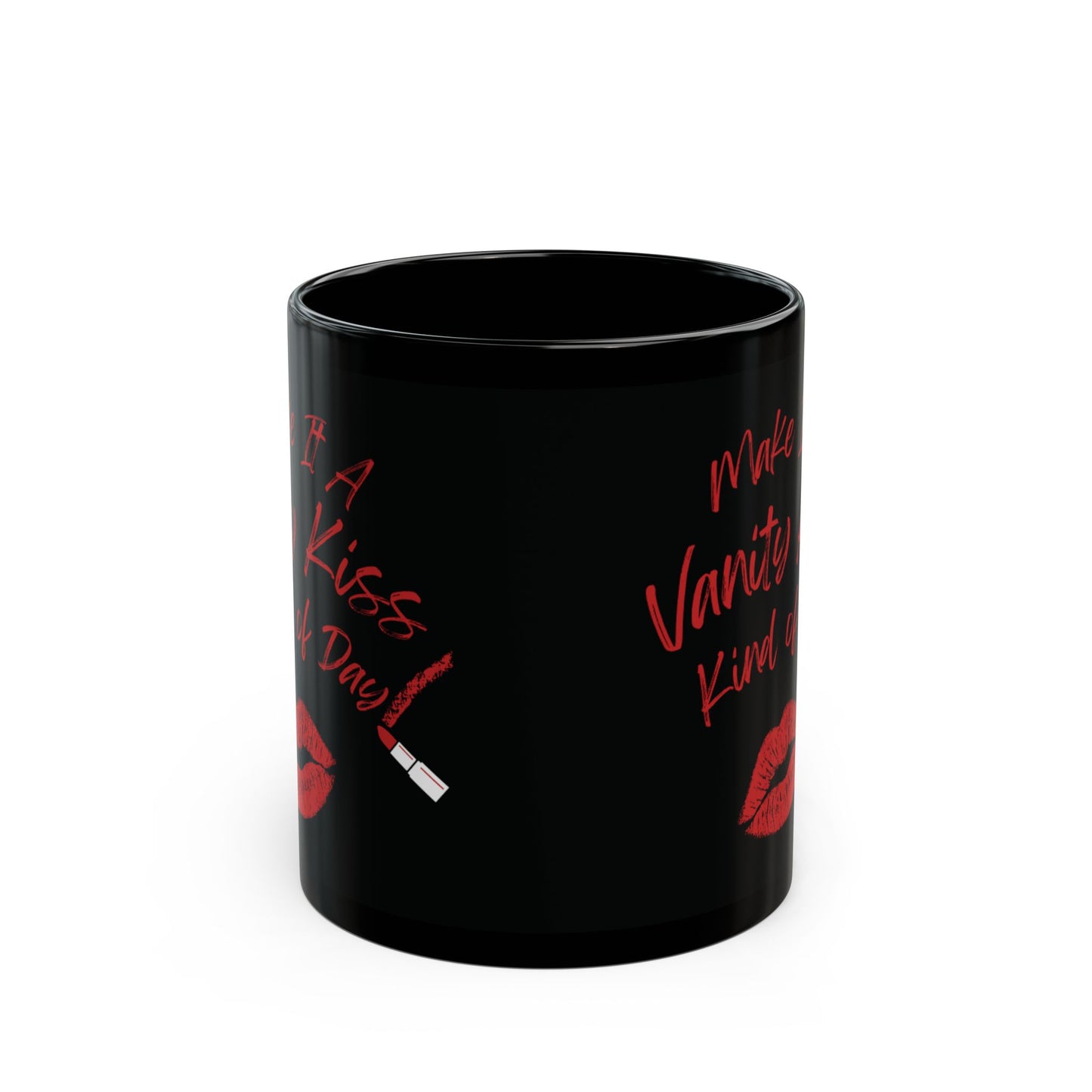 Vanity Kiss Black Ceramic Mug, Self-Love Gift, Fun Coffee Cup, Cute Kisses Design, Confidence Mug