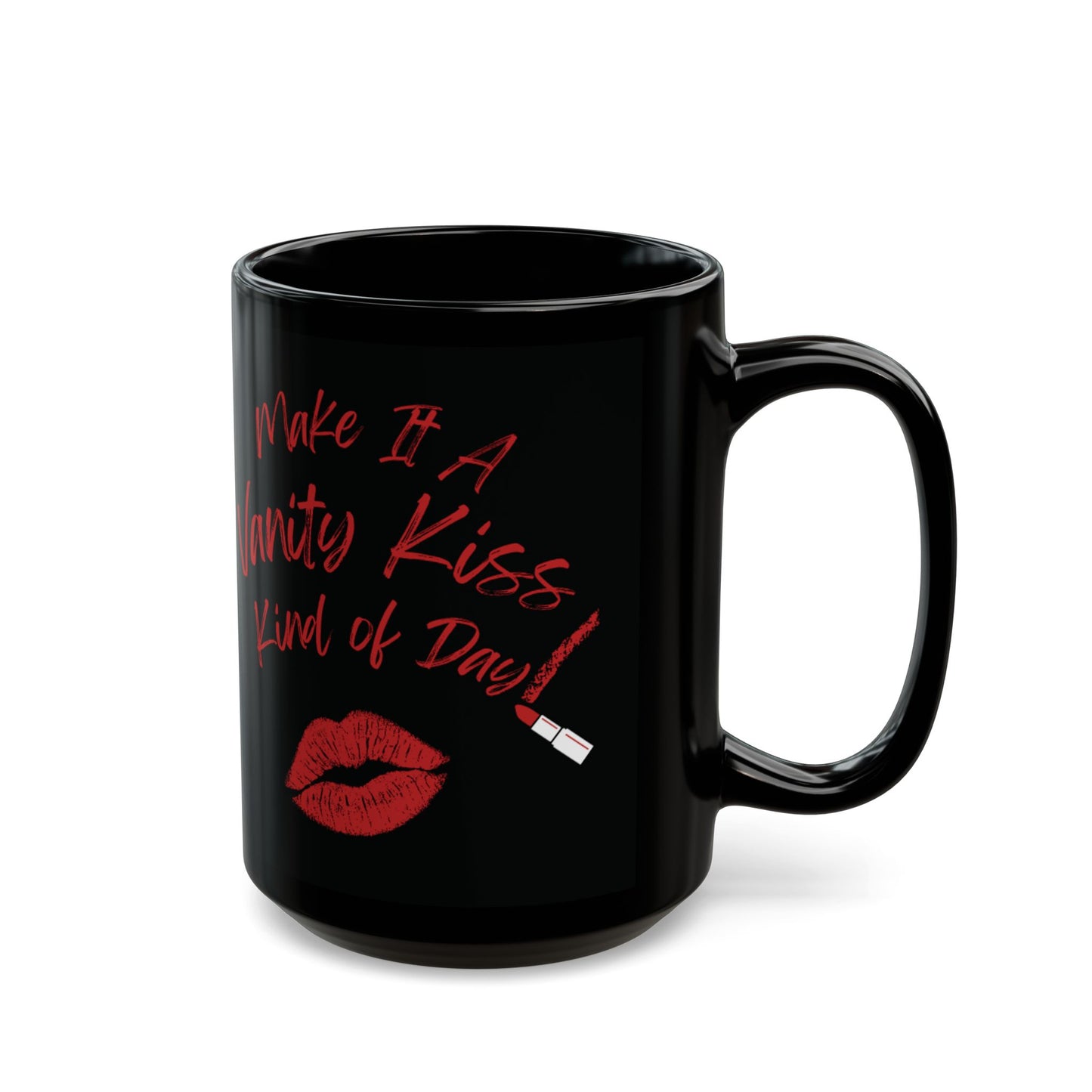 Vanity Kiss Black Ceramic Mug, Self-Love Gift, Fun Coffee Cup, Cute Kisses Design, Confidence Mug
