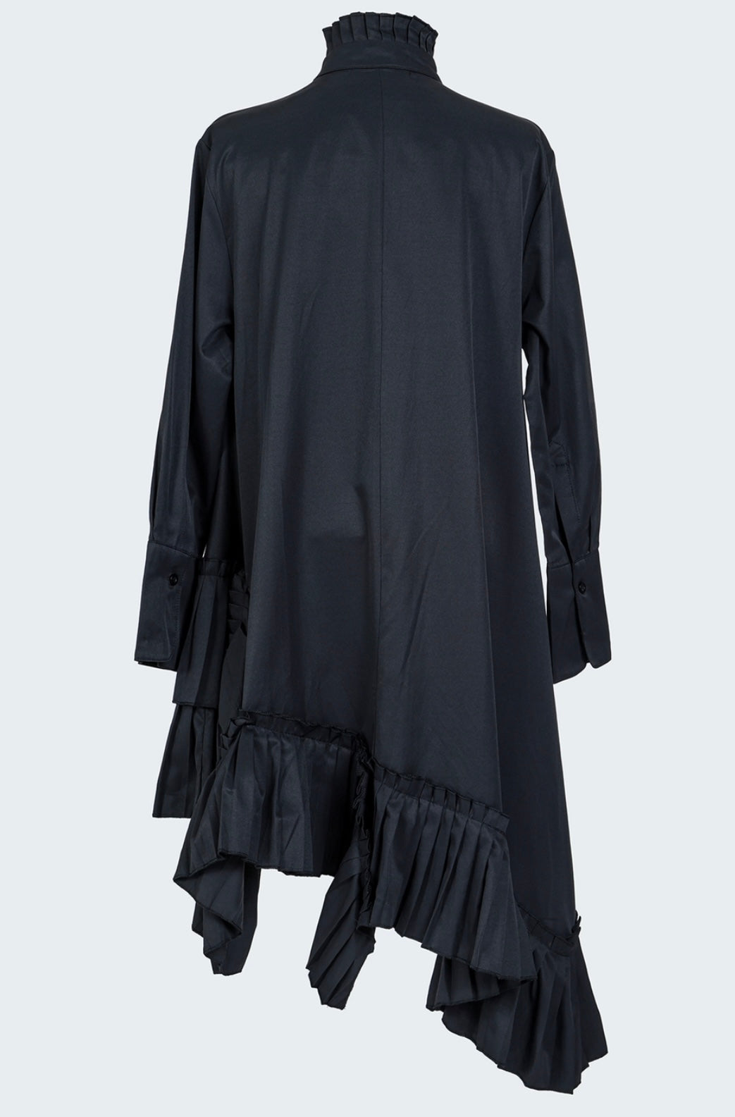 Black Asymmetrical Pleated Detail Shirt Dress