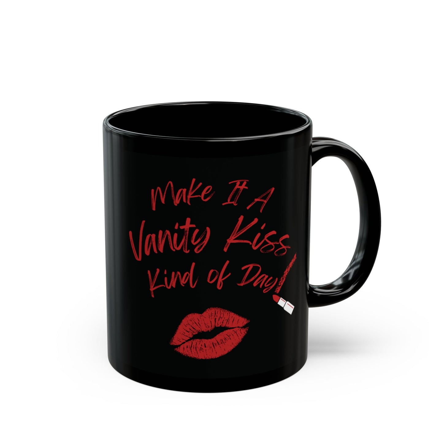 Vanity Kiss Black Ceramic Mug, Self-Love Gift, Fun Coffee Cup, Cute Kisses Design, Confidence Mug