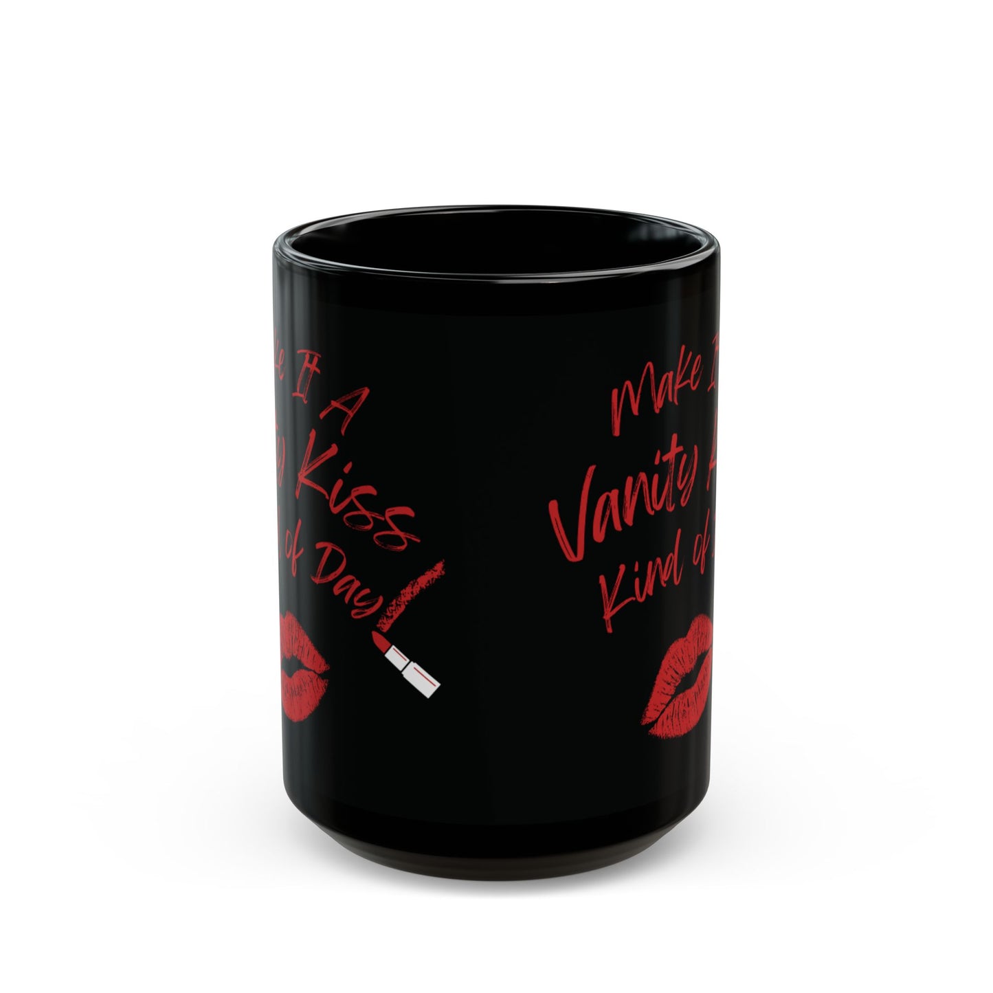 Vanity Kiss Black Ceramic Mug, Self-Love Gift, Fun Coffee Cup, Cute Kisses Design, Confidence Mug