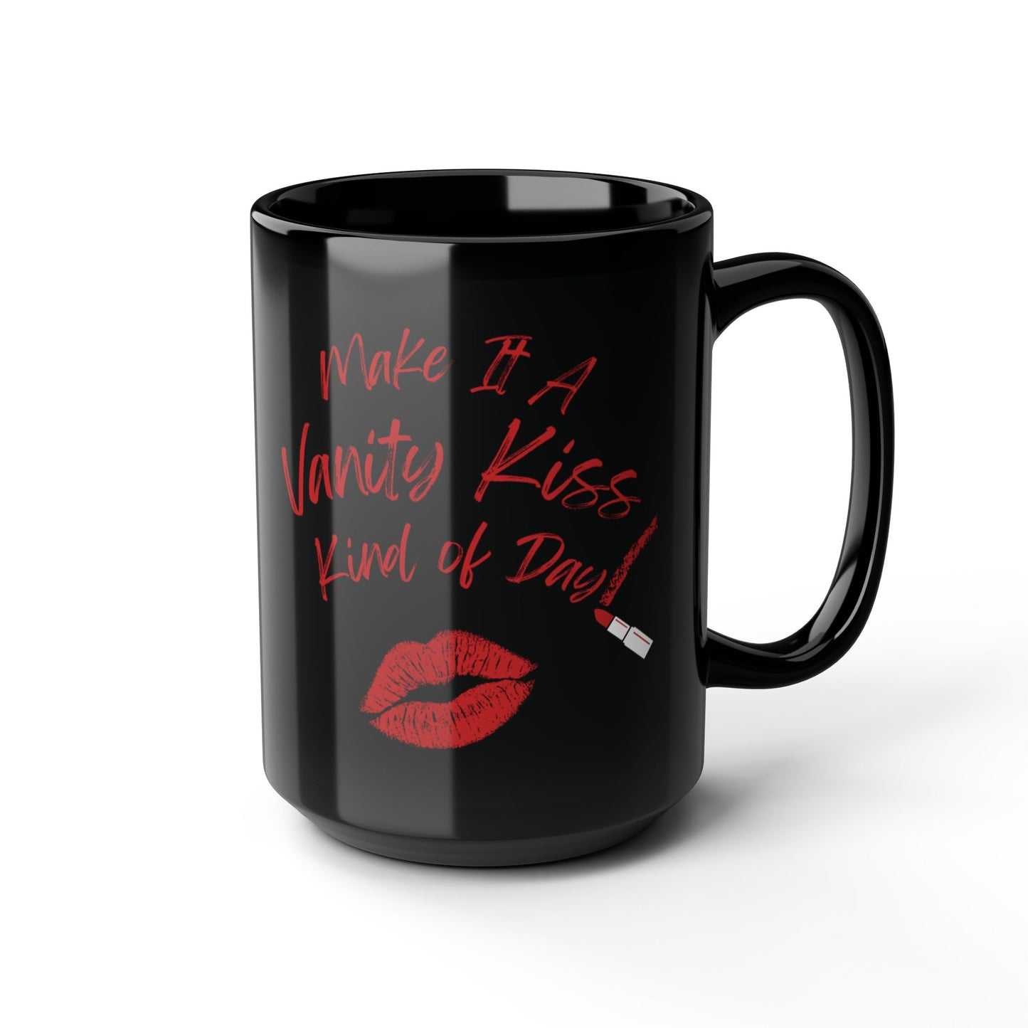 Vanity Kiss Black Ceramic Mug, Self-Love Gift, Fun Coffee Cup, Cute Kisses Design, Confidence Mug