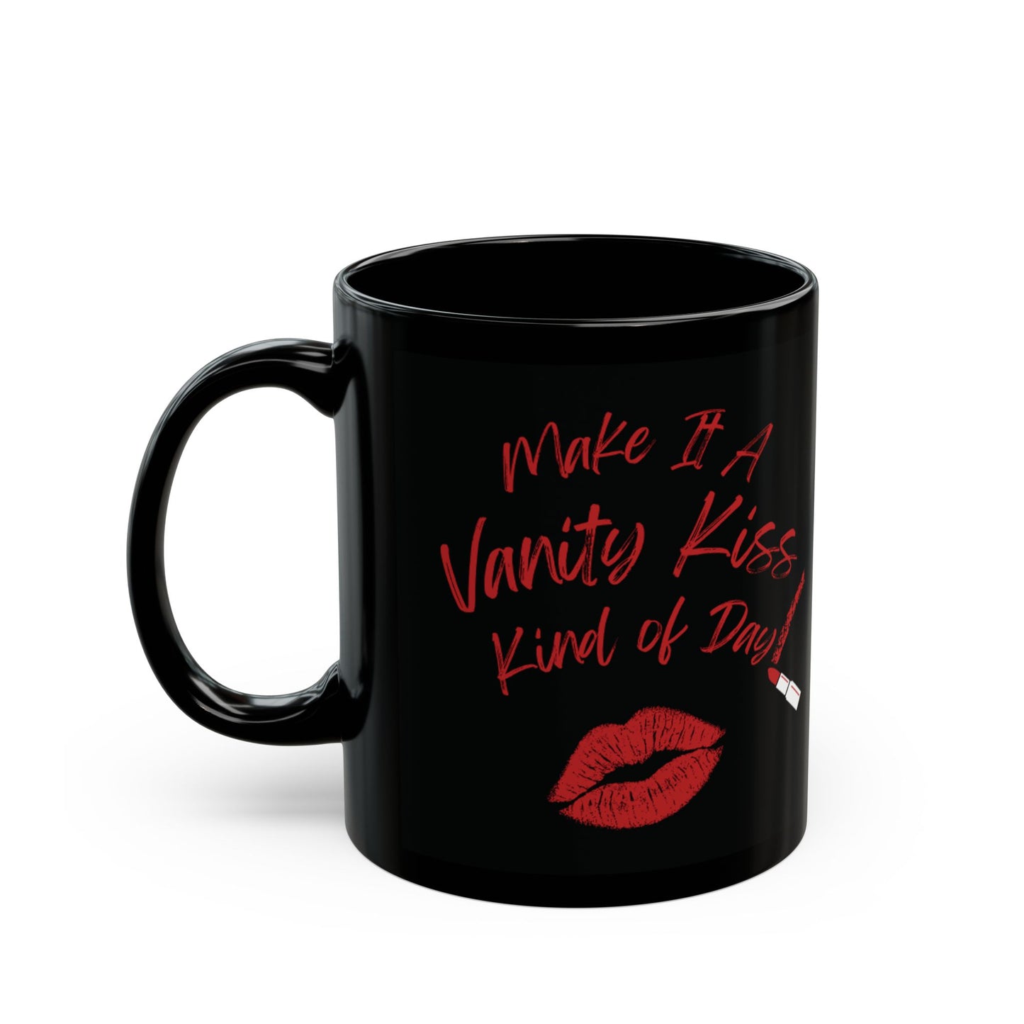Vanity Kiss Black Ceramic Mug, Self-Love Gift, Fun Coffee Cup, Cute Kisses Design, Confidence Mug