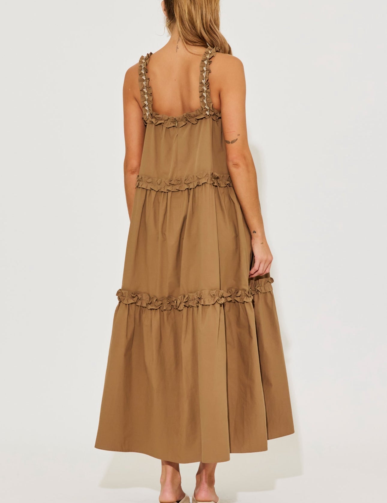 Ruffle Maxi Sundress With Rhinestones Detail