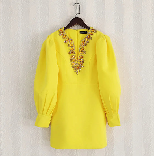 Yellow Jeweled Cocktail Dress