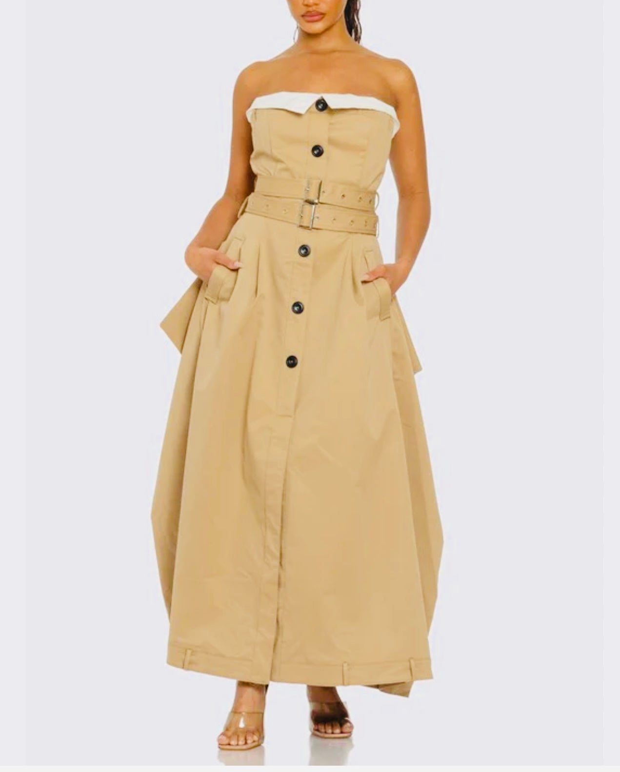Tan Maxi Trench Dress