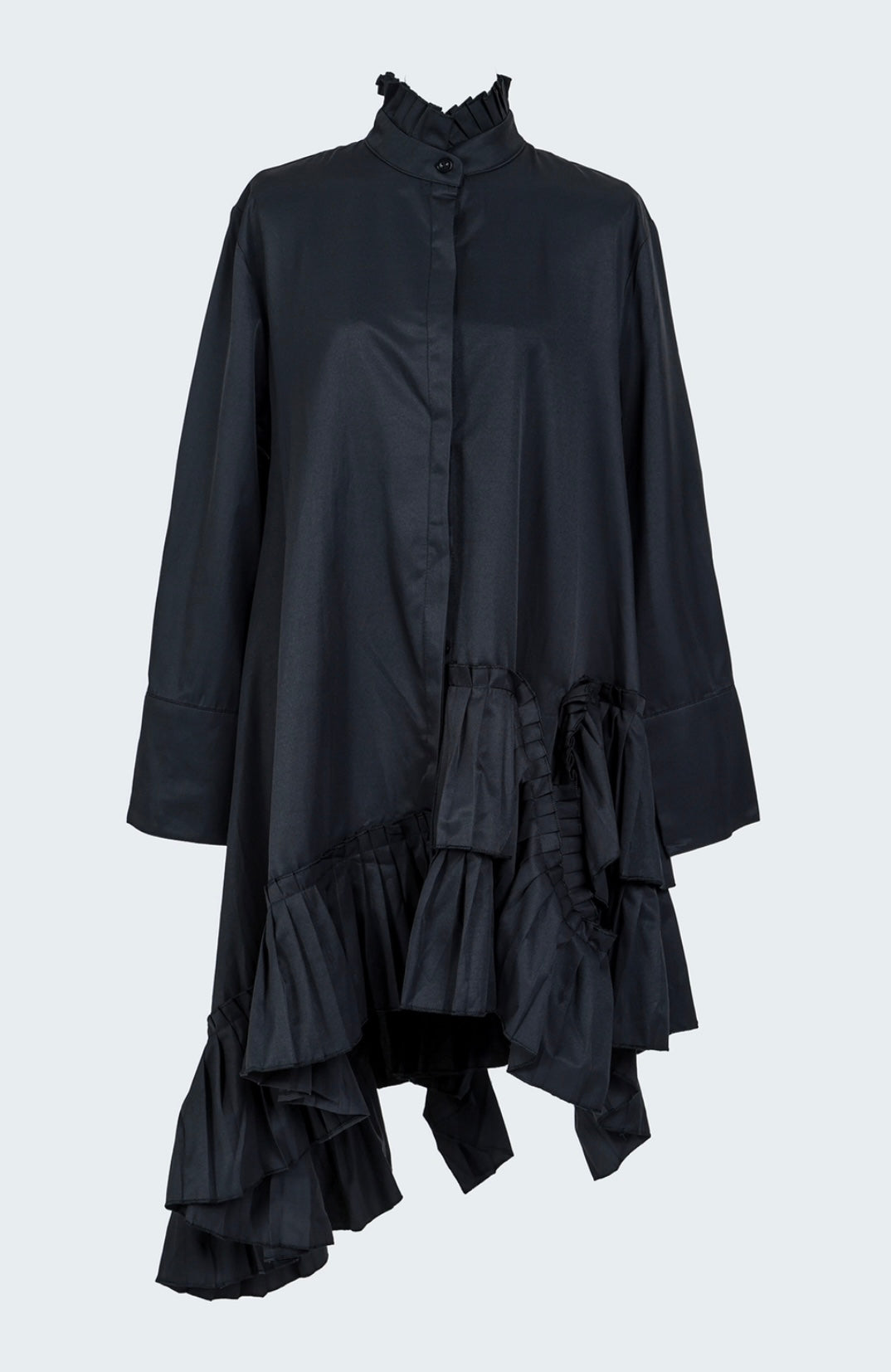 Black Asymmetrical Pleated Detail Shirt Dress
