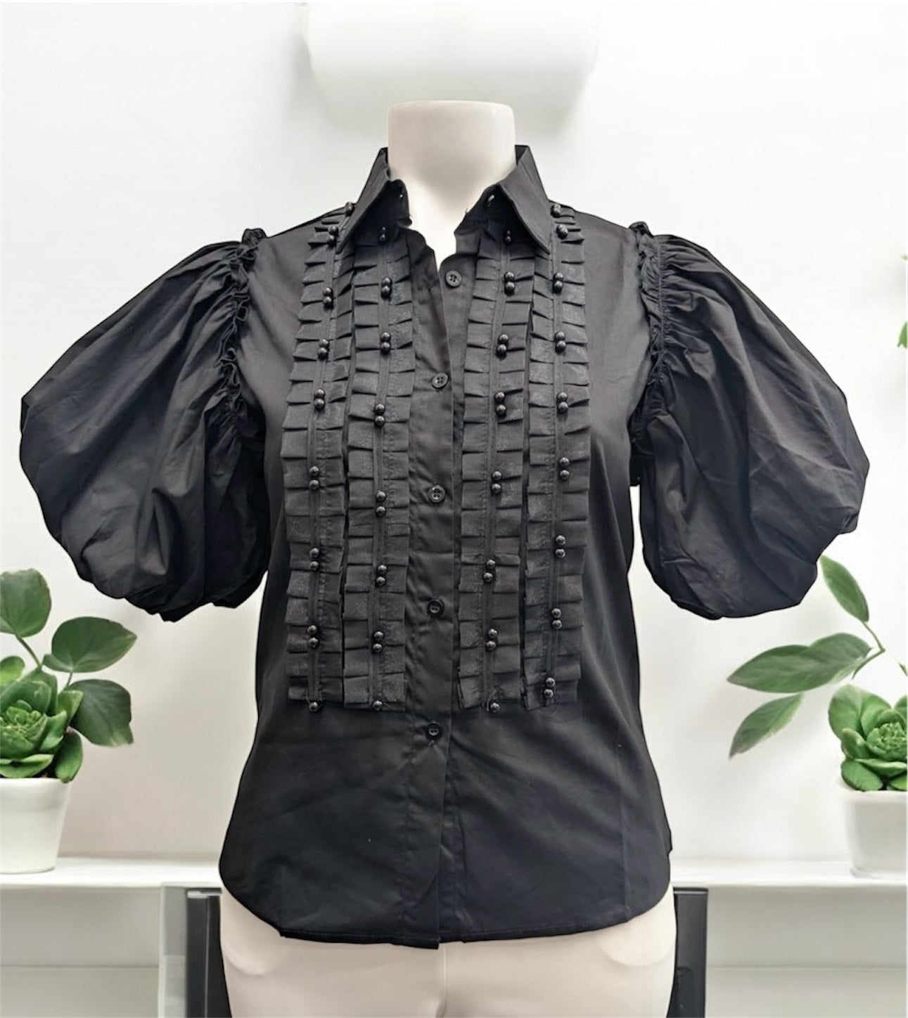 Black Design Puff Sleeve Top
