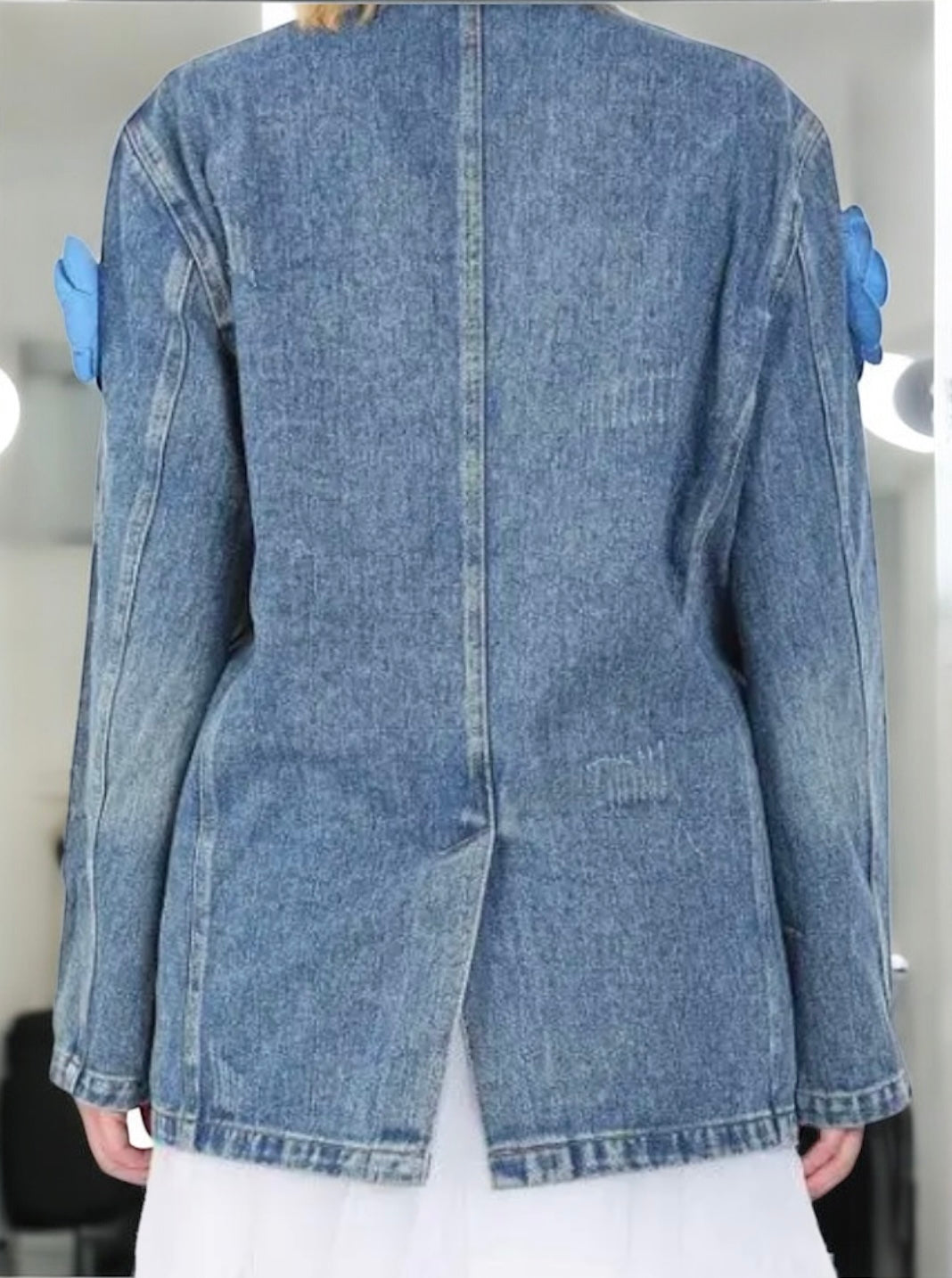 Blue Floral Corsage Single Breasted Denim Jacket