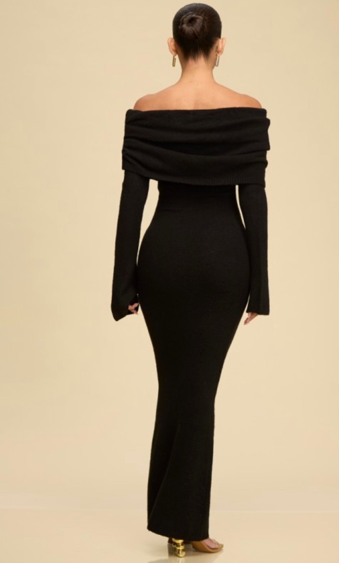 Black Off The Shoulder Wool Knit Dress