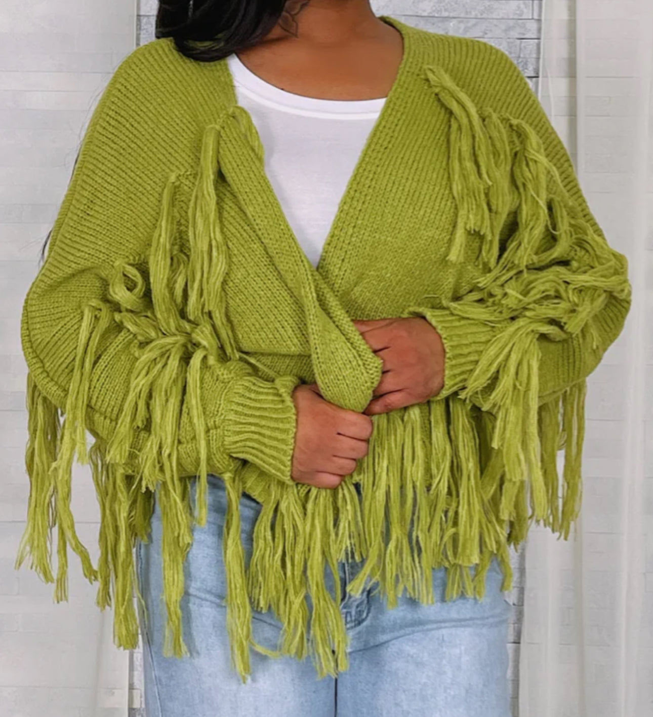 Chartreuse Green Fringe Sweater