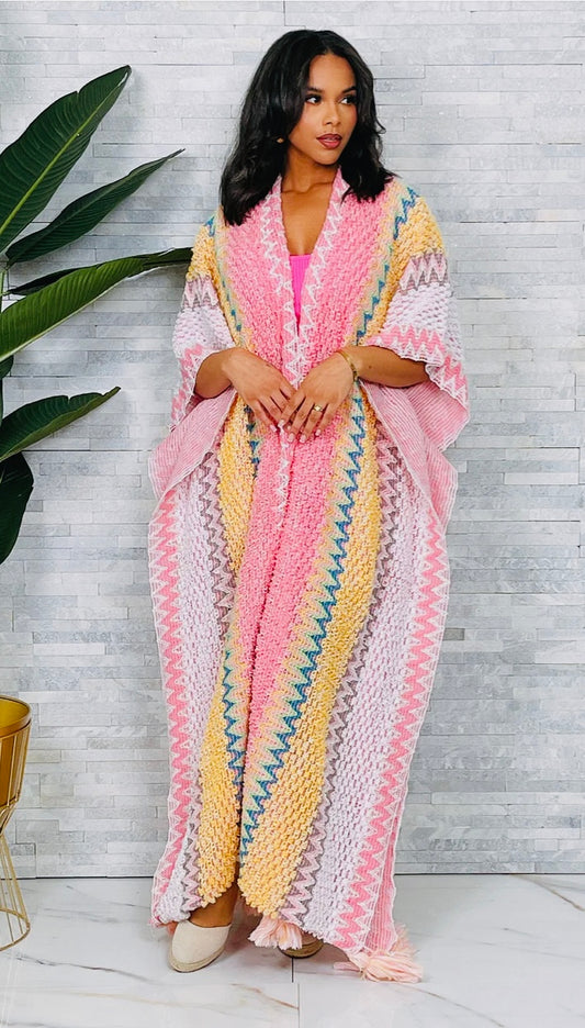 Pink Multi-Colored Knit Caftan