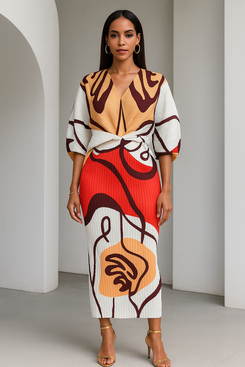 Myra Multi Printed Pleats Maxi Dress