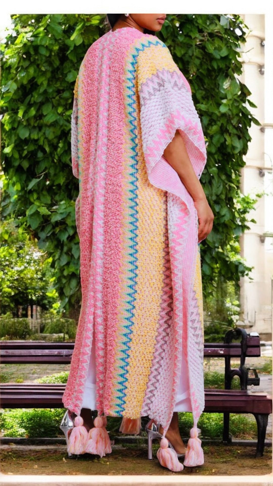 Pink Multi-Colored Knit Caftan