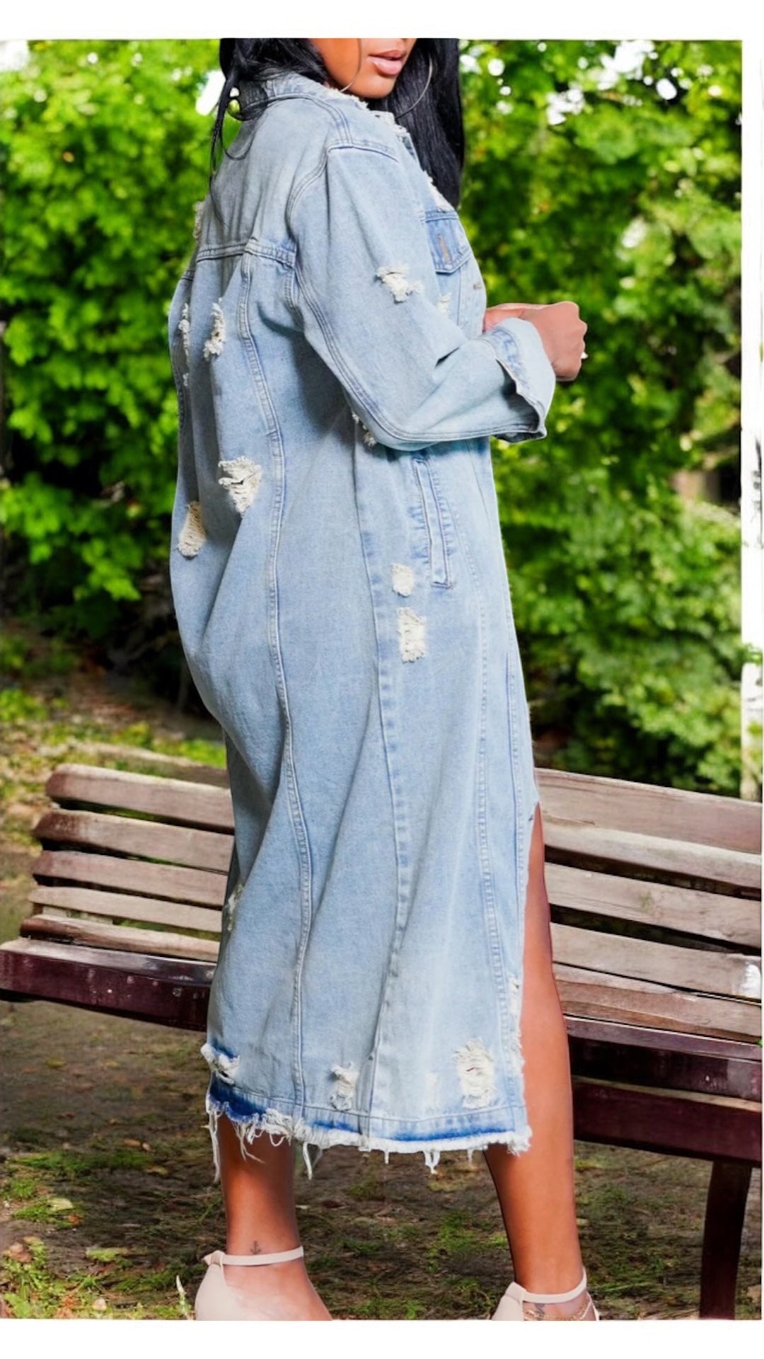 Distressed Denim Long Jacket
