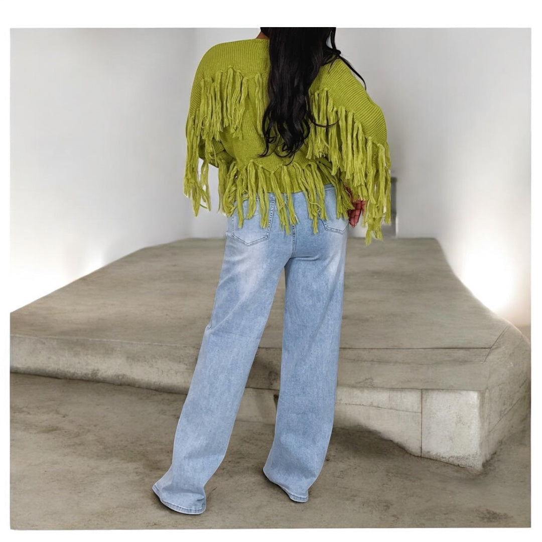 Chartreuse Green Fringe Sweater