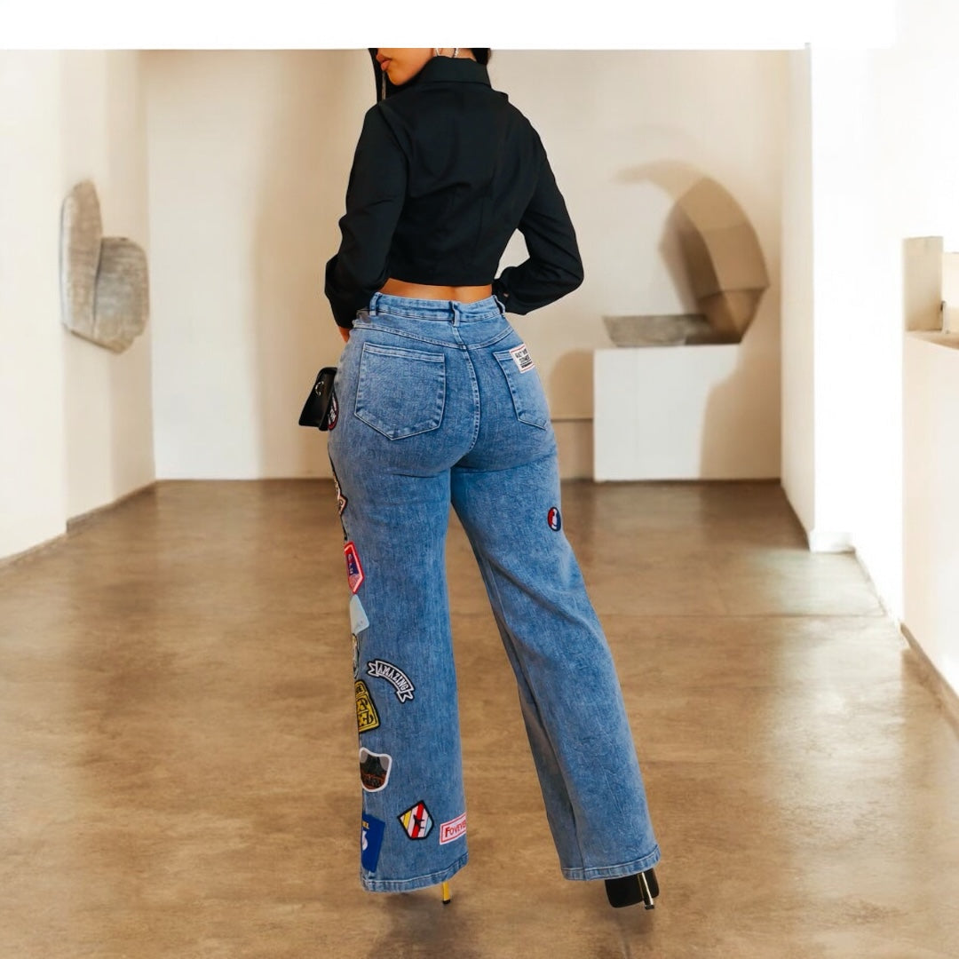 Blue Denim Patch Jeans