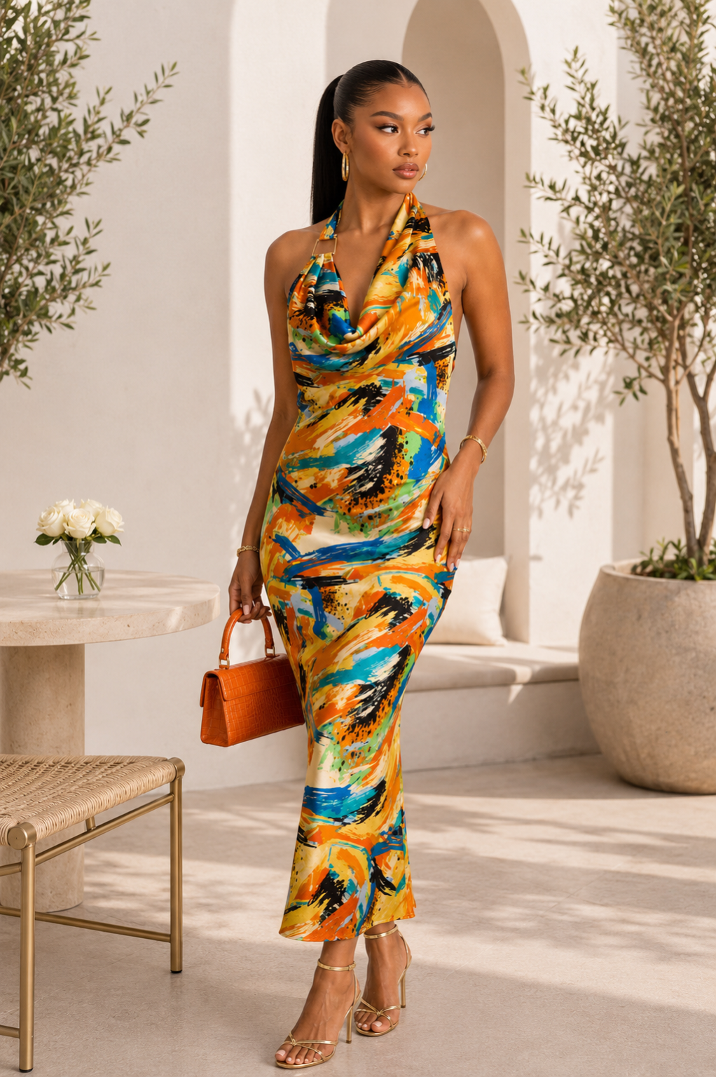 Painted Sunset Halter Maxi Dress
