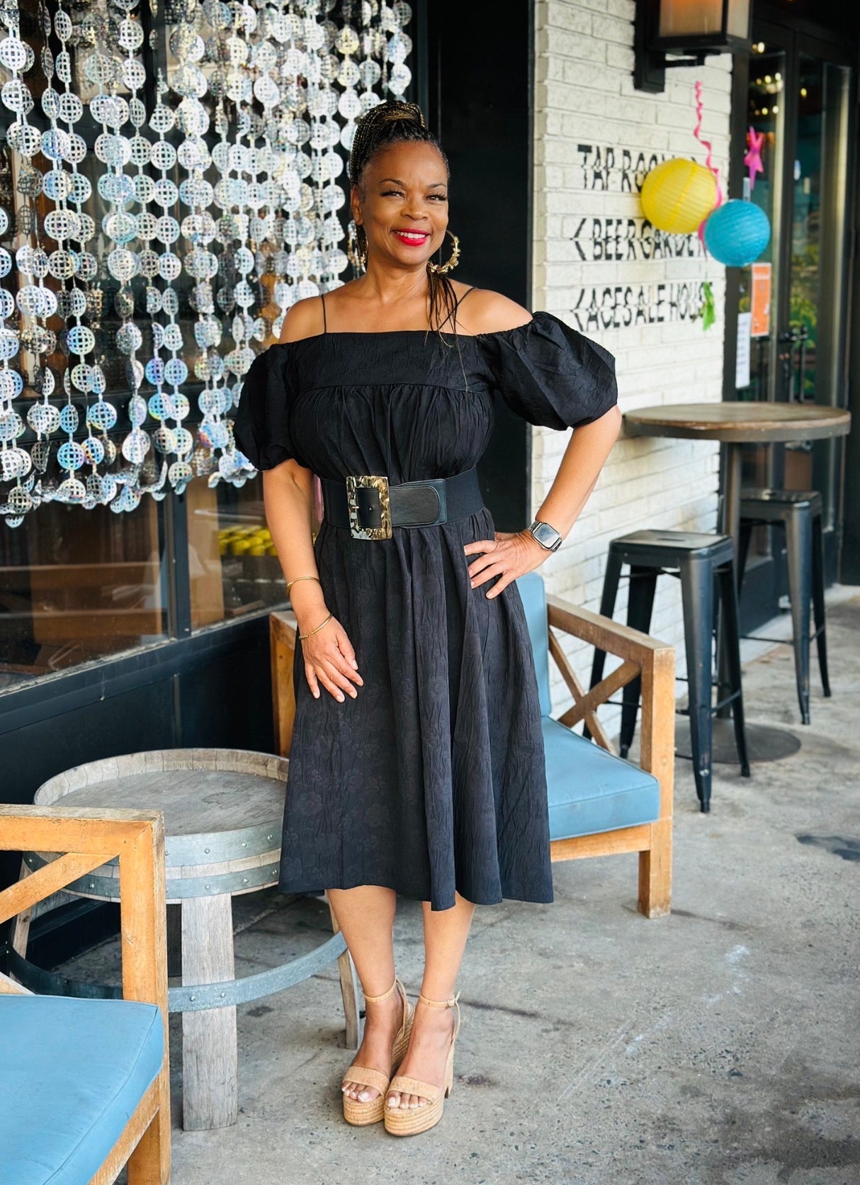 The Sophisticated Statement Midi Dress – Black