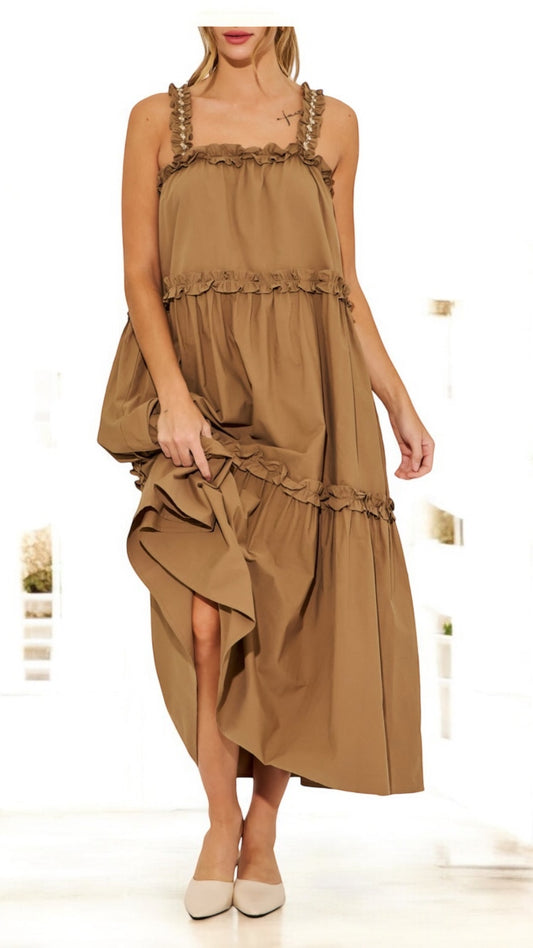 Ruffle Maxi Sundress With Rhinestones Detail