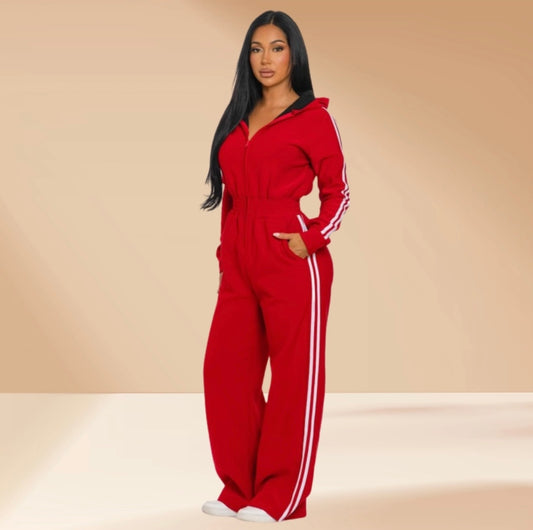 Red Luxe Track Jumpsuit