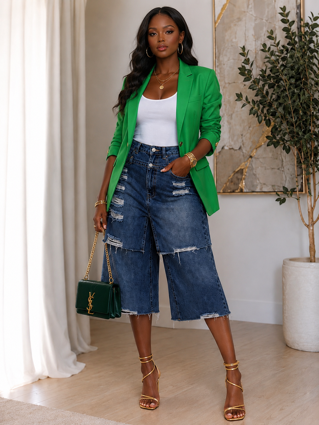 Layered Luxe Distressed Denim Jorts