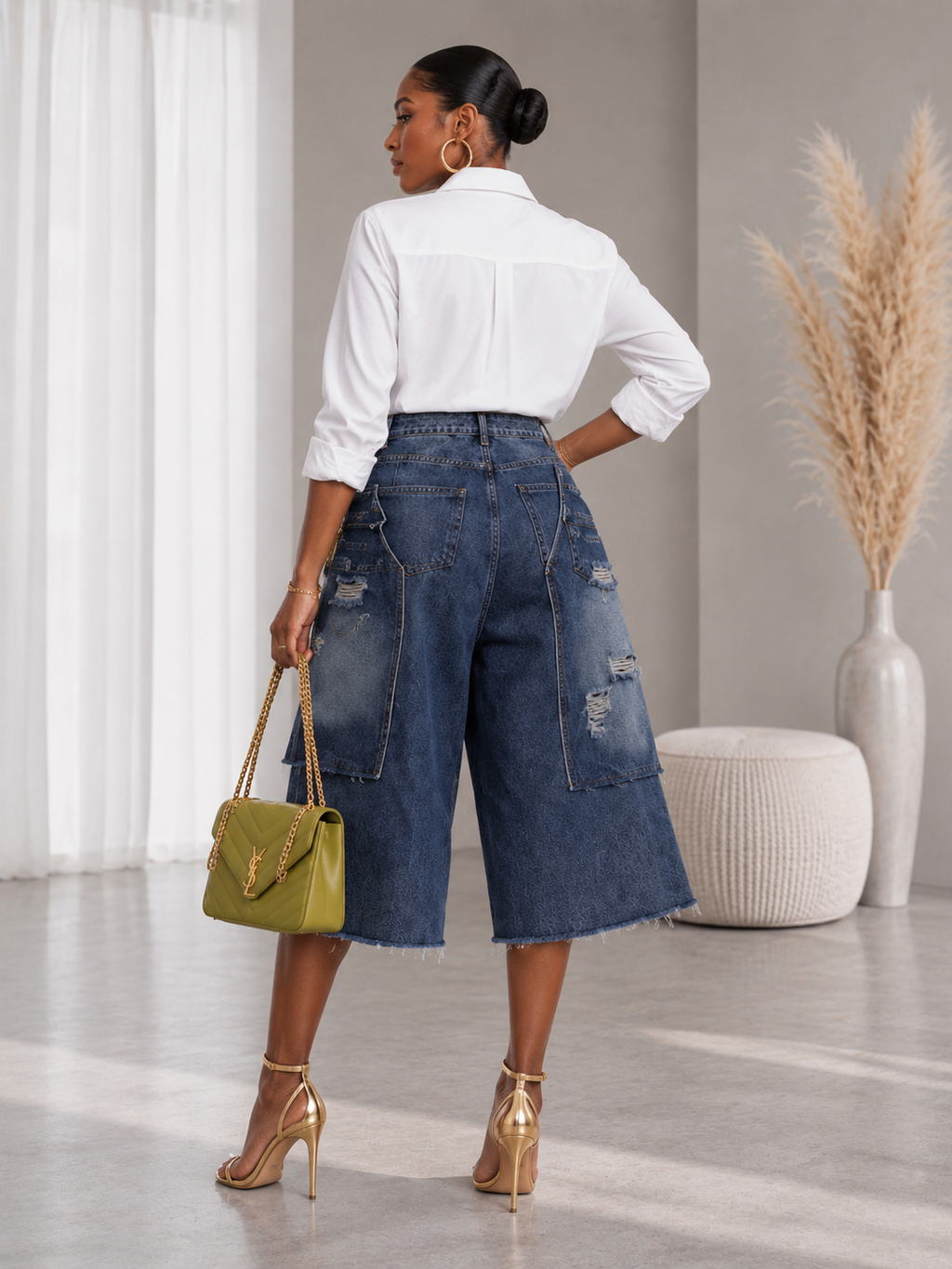Layered Luxe Distressed Denim Jorts