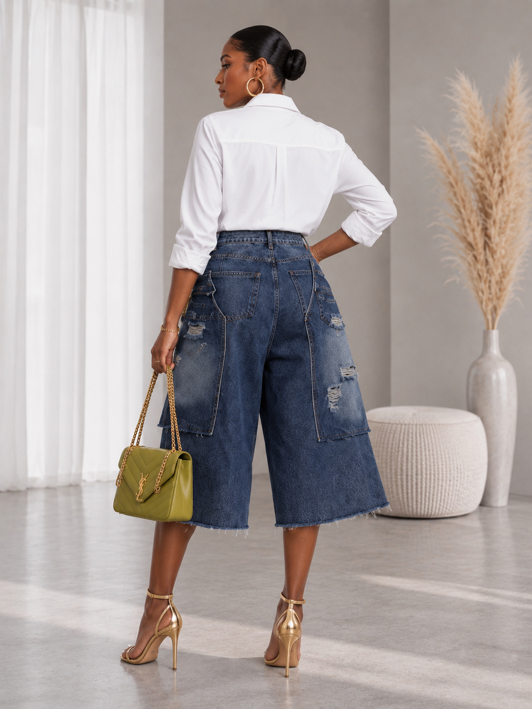 Layered Luxe Distressed Denim Jorts