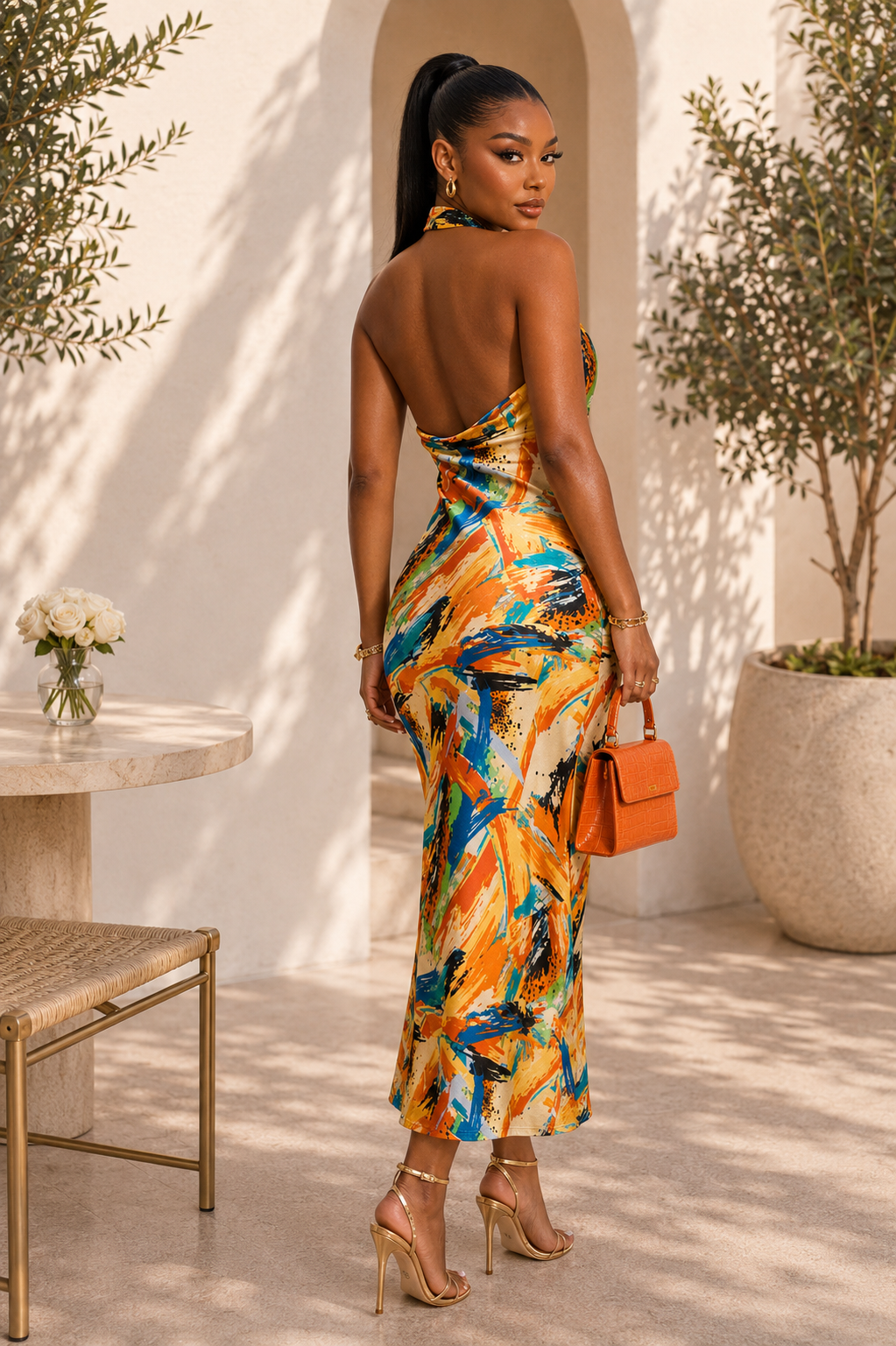 Painted Sunset Halter Maxi Dress