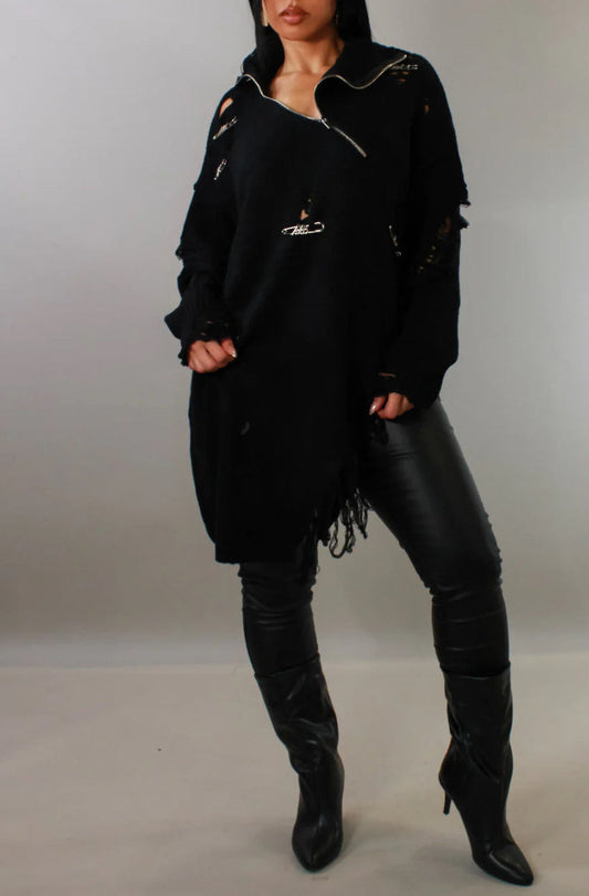 Black Distressed Pin Detail Sweater