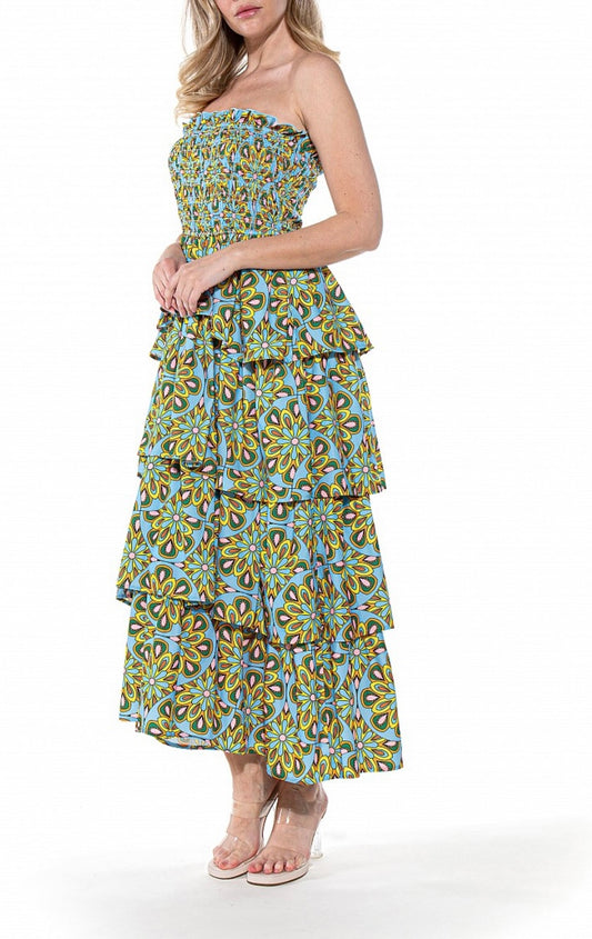 Capri Bloom Tiered Midi Dress