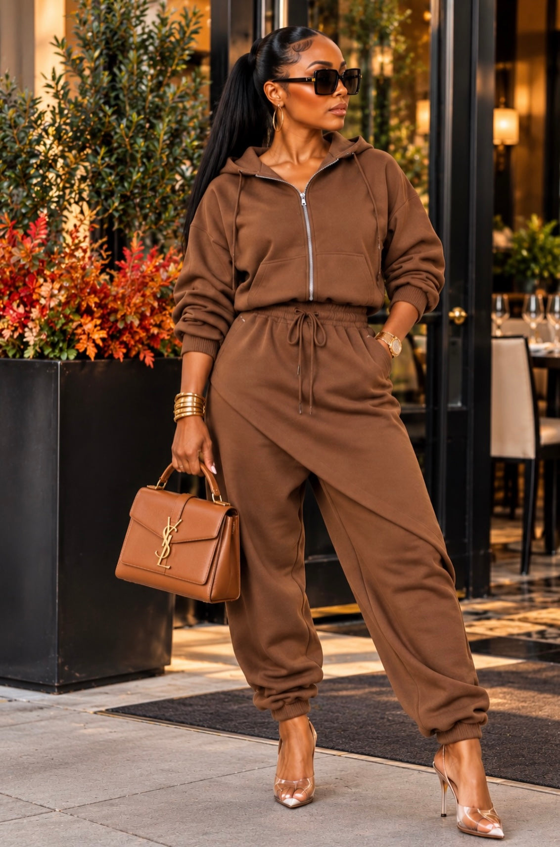 Off-Duty Drama Hoodie Set~ Brown