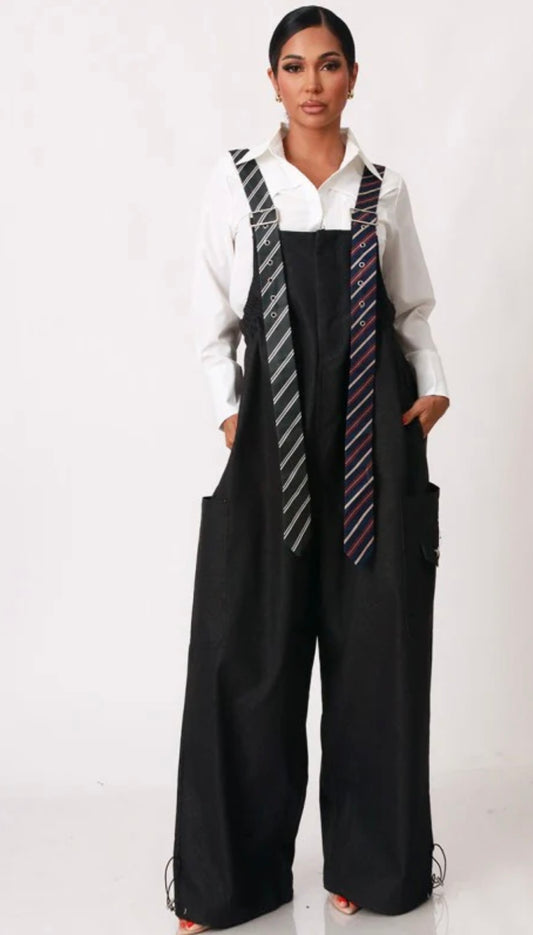 Runway Rebel Black Tie-Detail Jumpsuit