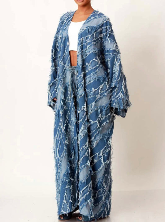 Denim Cascade Kimono Duster