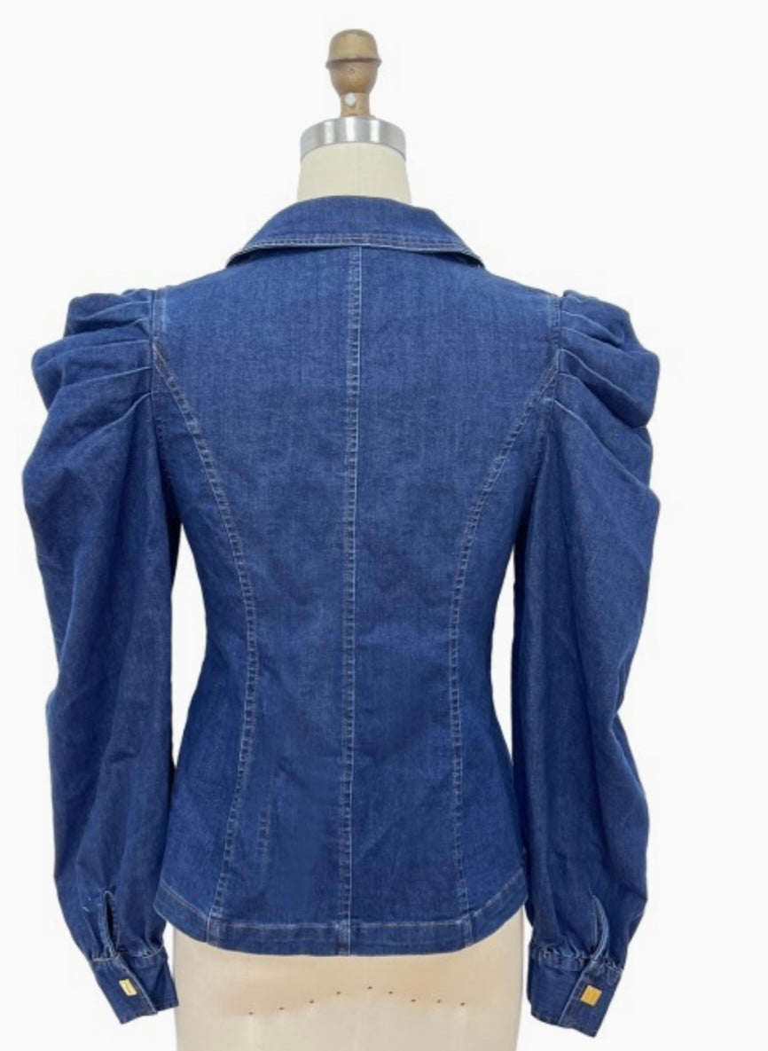 The Denim Drama Puff Sleeve Blazer~EST Ship~ August 20th