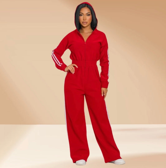Red Luxe Track Jumpsuit