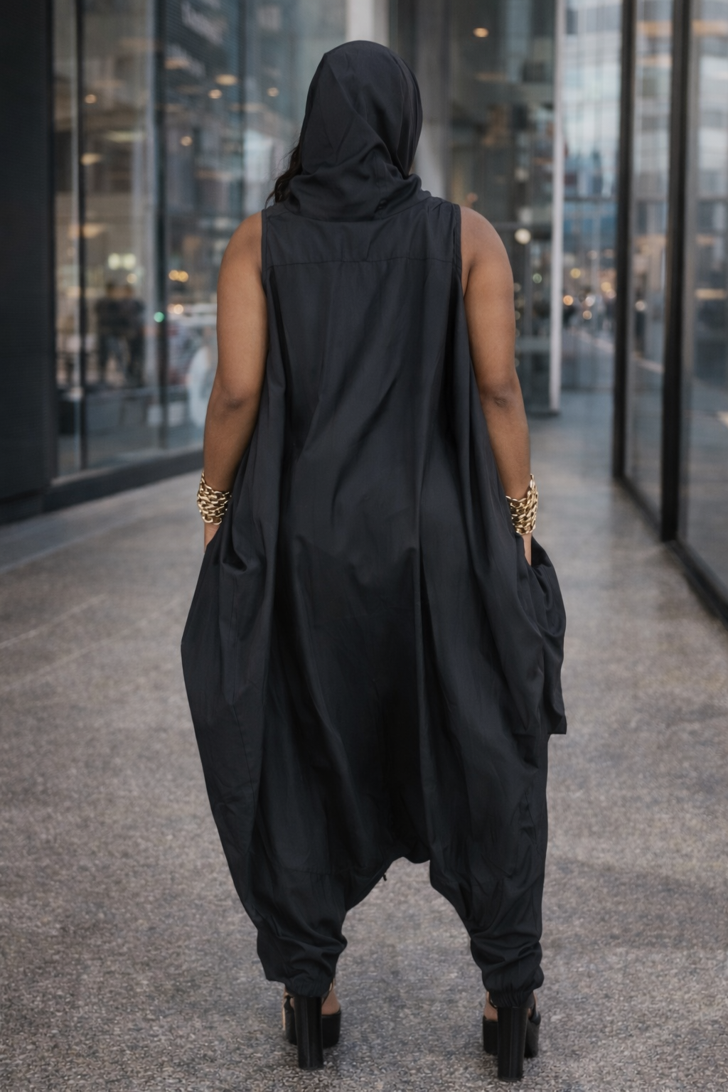 Black Showstopper Hooded Statement Jumpsuit