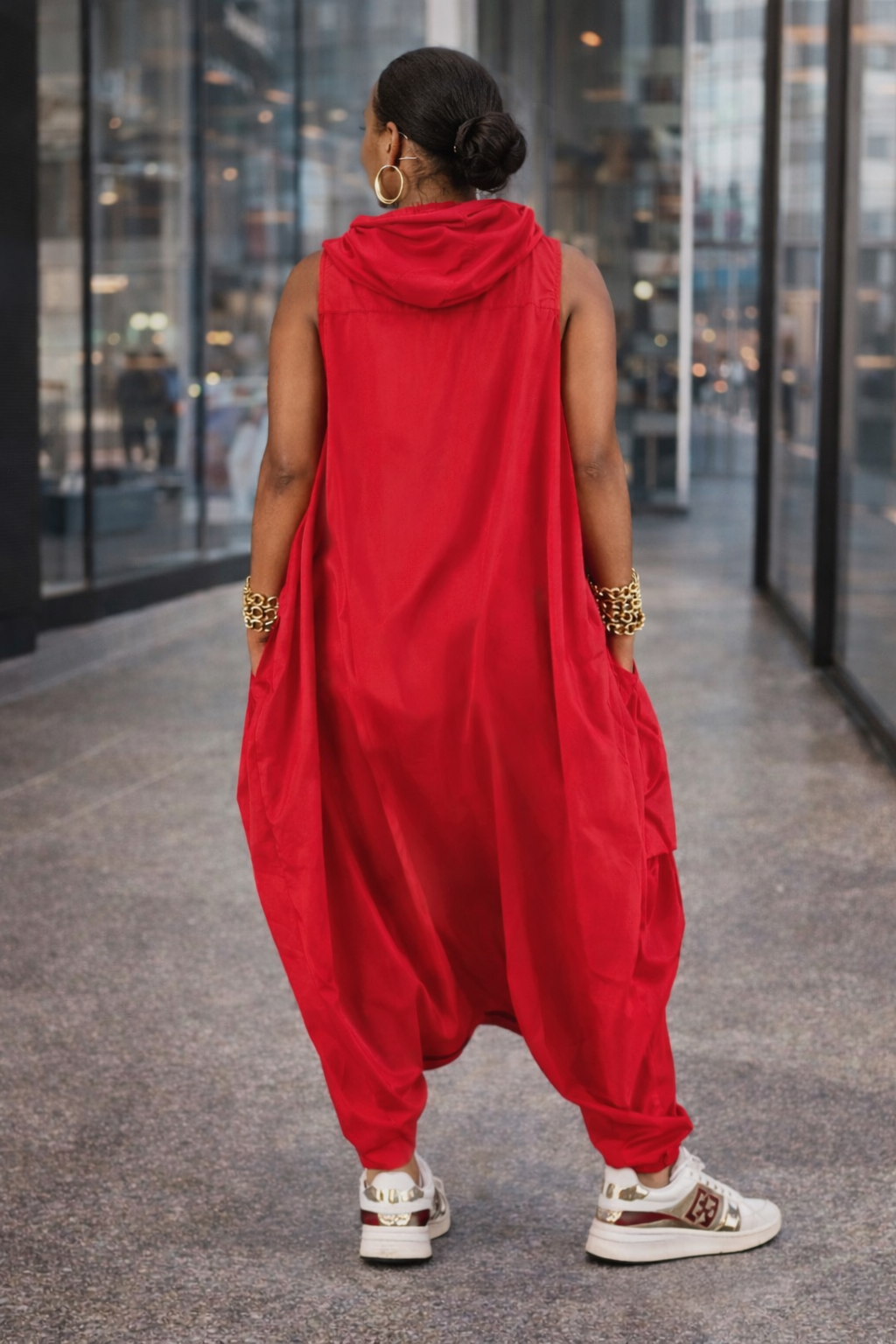 Red Showstopper Hooded Statement Jumpsuit