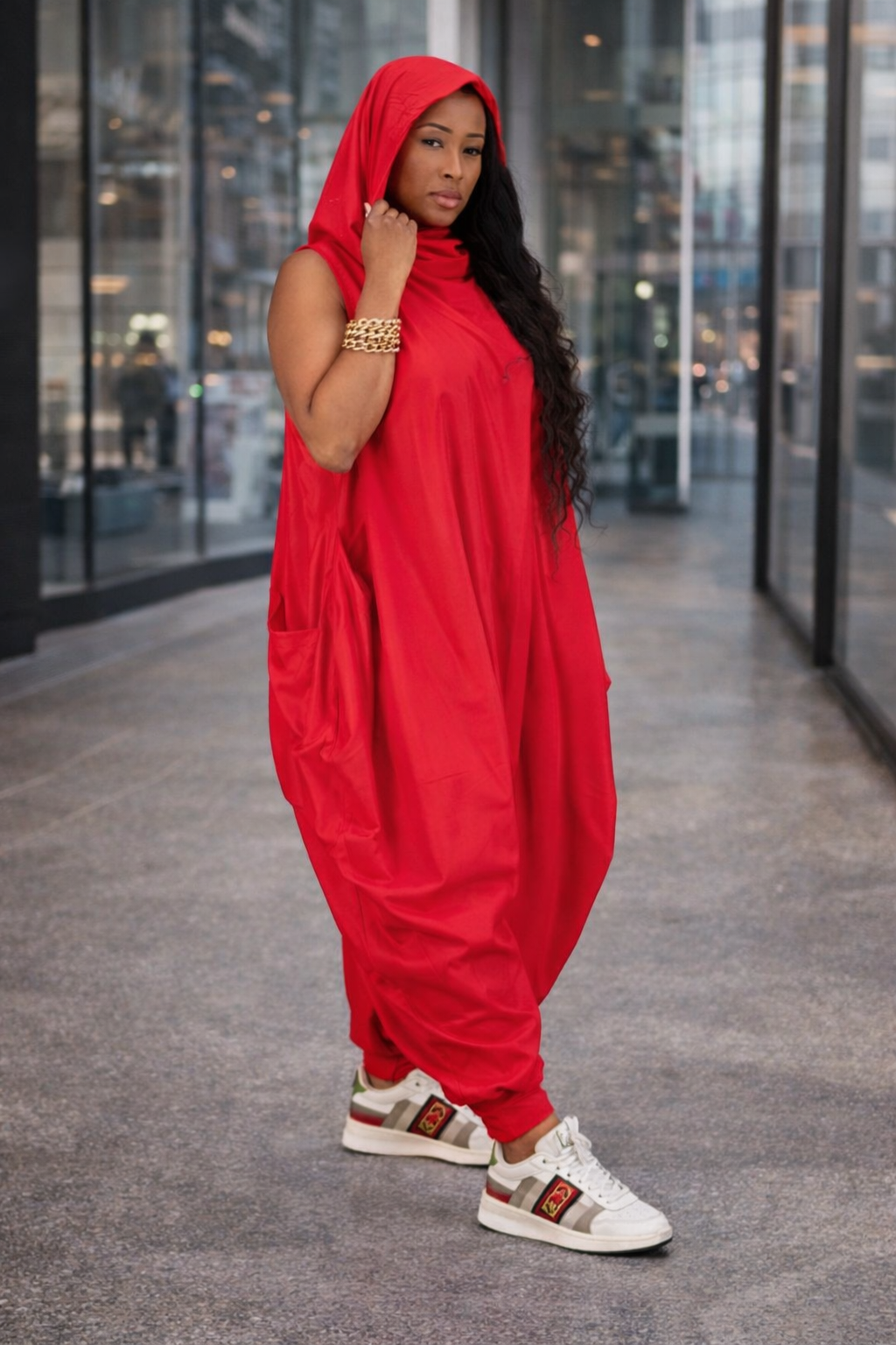 Red Showstopper Hooded Statement Jumpsuit
