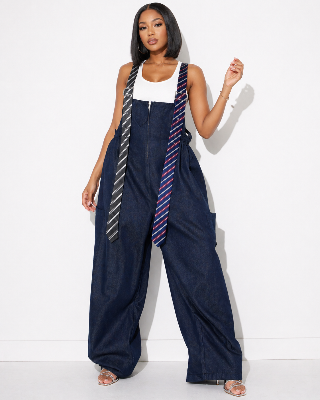 Boardroom Disruptor Tie Strap Jumpsuit – Medium Blue Denim