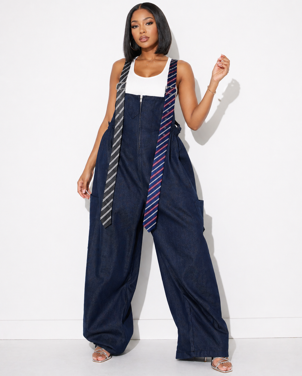 Boardroom Disruptor Tie Strap Jumpsuit – Medium Blue Denim