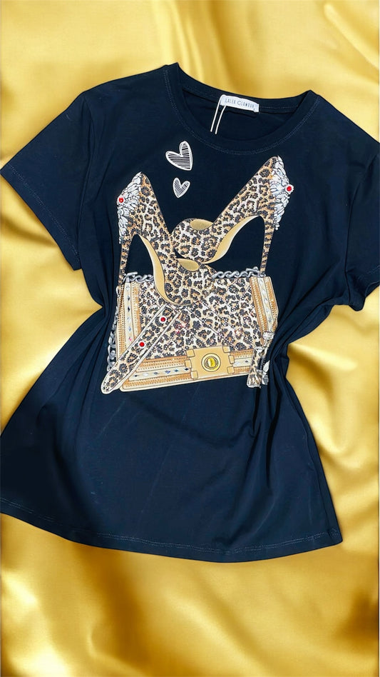 Black Studded Leopard Tee