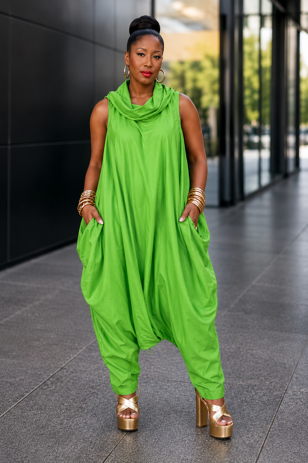 The Statement Cowl Jumpsuit – Lime Green