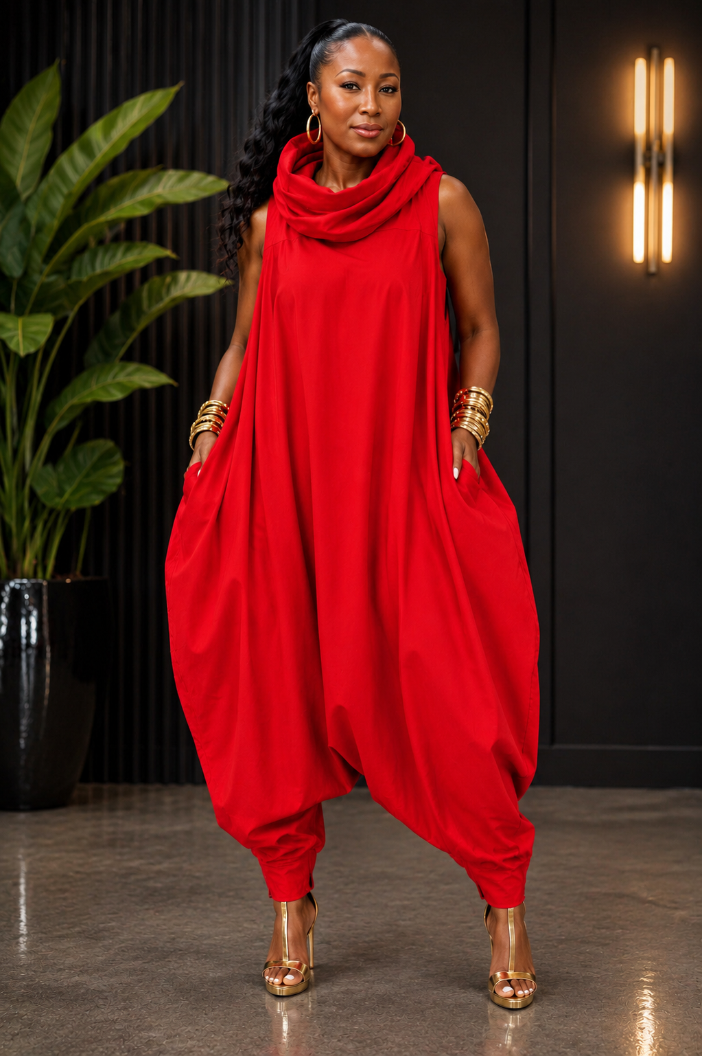 The Statement Cowl Jumpsuit-Red| Restock
