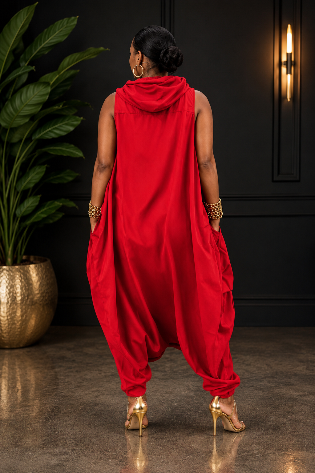 The Statement Cowl Jumpsuit-Red| Restock