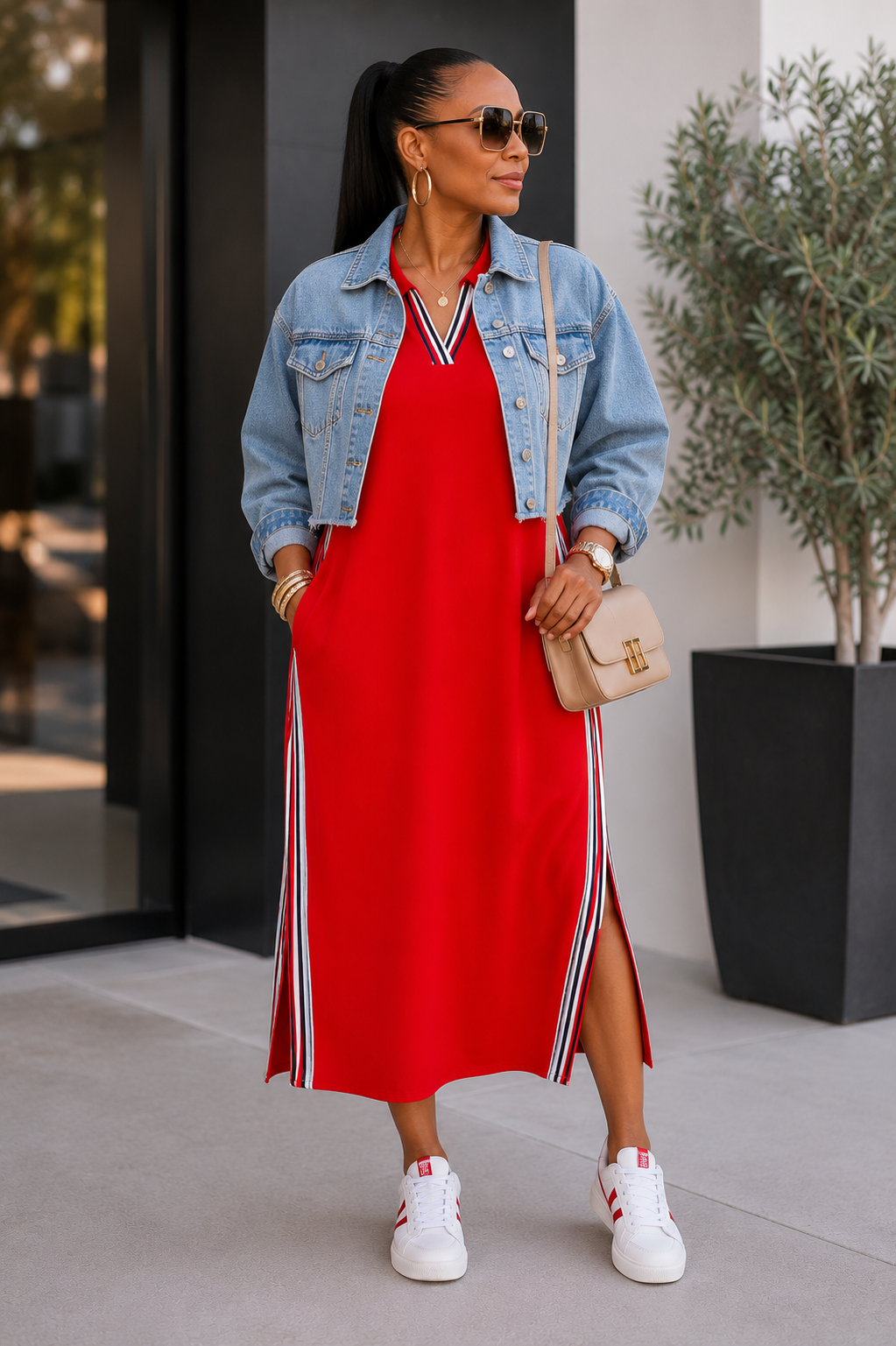 Weekend Luxe Track Dress ~ Red ~ Ships July 17