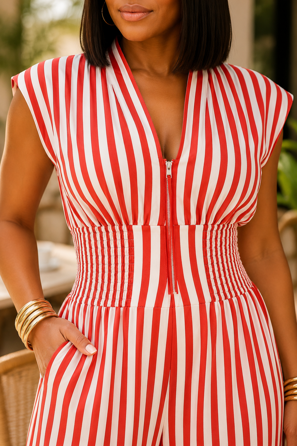 Irresistible Stripe Jumpsuit - Red