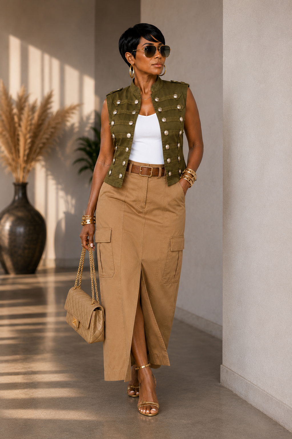The Command Vest – Olive Military Statement Vest